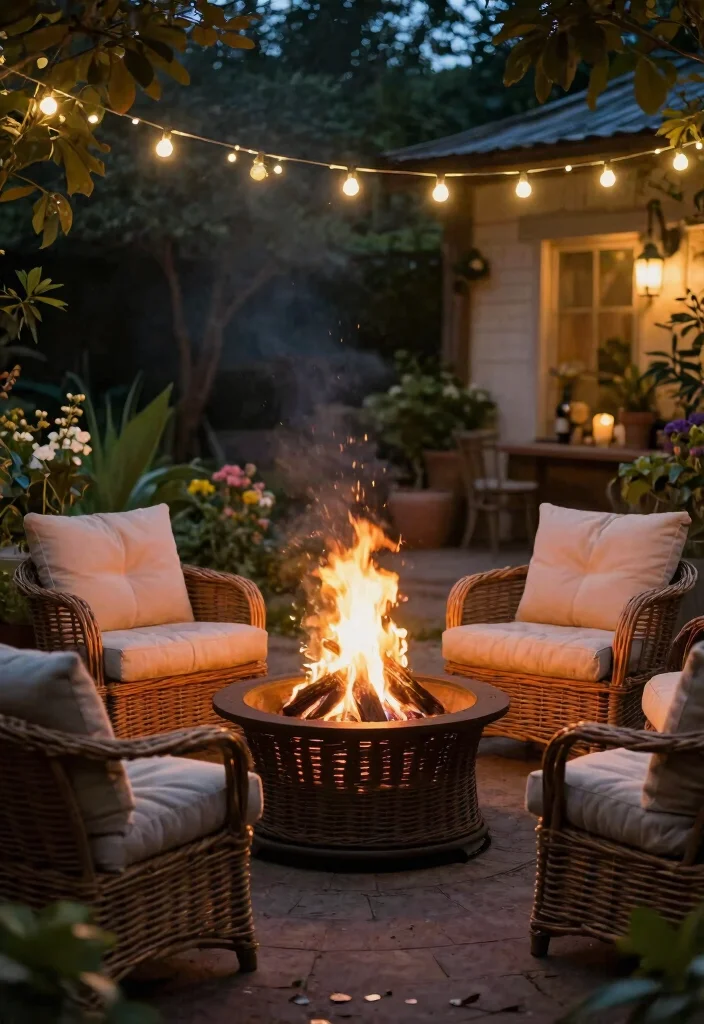 14 Wicker Patio Furniture Sets That Won't Fall Apart in Rain - 9. Cozy Wicker Fire Pit Set 1