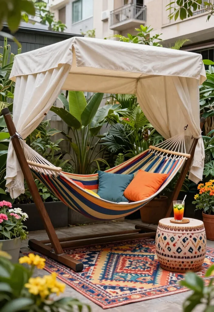 15 Backyard Hammock Ideas That Don't Need Two Perfect Trees - 2. Hammock with a Canopy 1