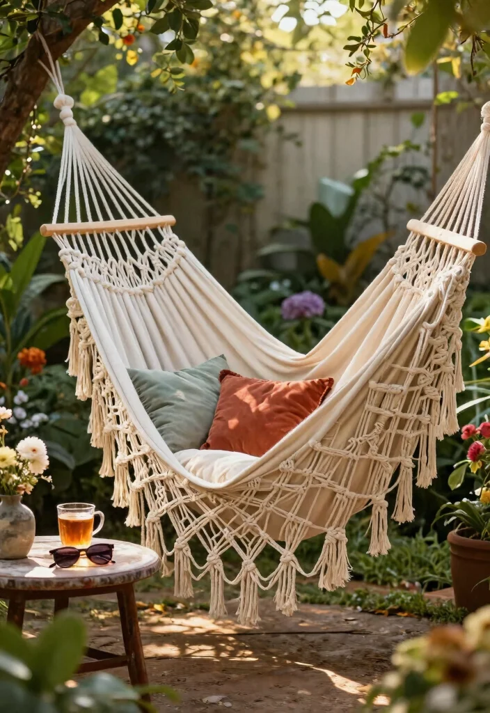 15 Backyard Hammock Ideas That Don't Need Two Perfect Trees - 5. Macramé Hammocks for Boho Vibes 1