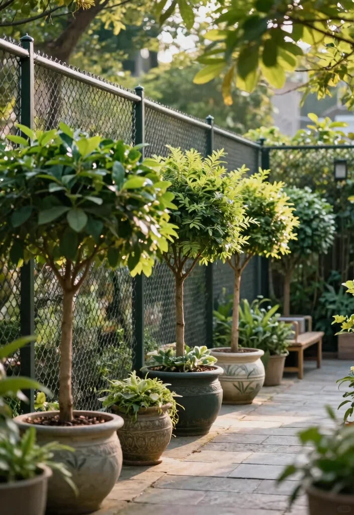 15 Chain Link Fence Ideas Cover Up Solutions for Renters Who Can't Replace - 11. Potted Trees 1