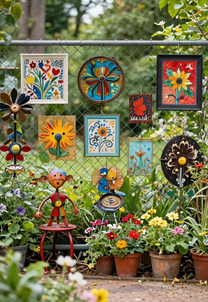 15 Chain Link Fence Ideas Cover Up Solutions for Renters Who Can't Replace - 9. Outdoor Art and Decor 1