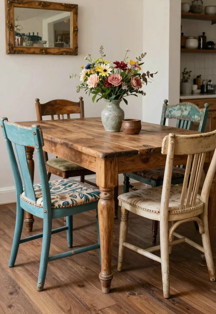 15 Farmhouse Dining Chairs on a Budget That Look Expensive - 11. Repurposed Vintage Chairs 1