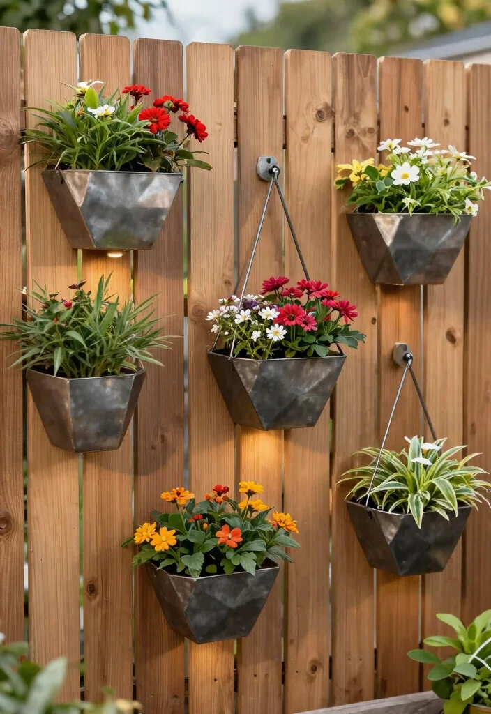 15 Garden Wall Planter Ideas That Hide Ugly Fences - 11. Modern Metal Wall Art Planters 1