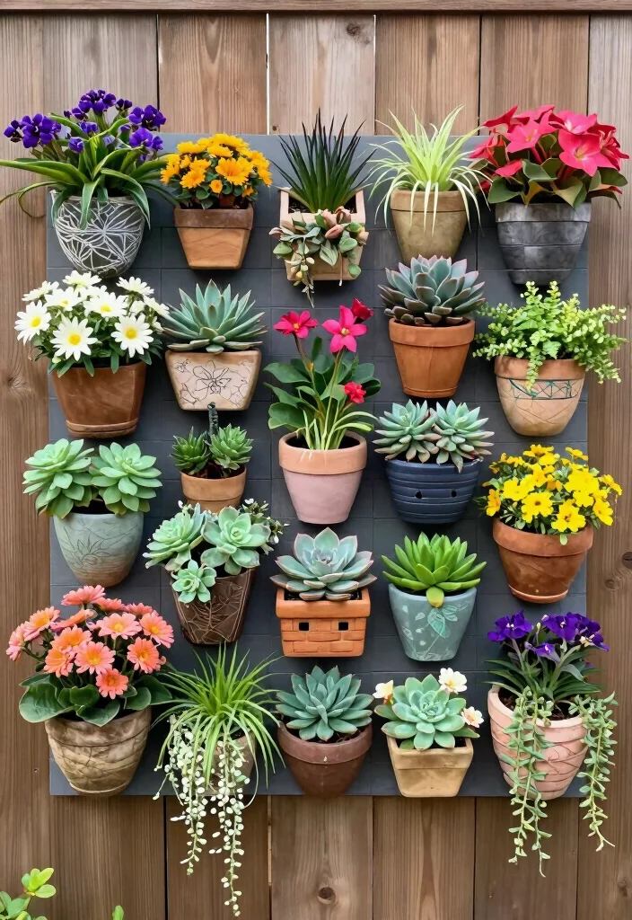 15 Garden Wall Planter Ideas That Hide Ugly Fences - 14. Creative Mosaic of Planters 1