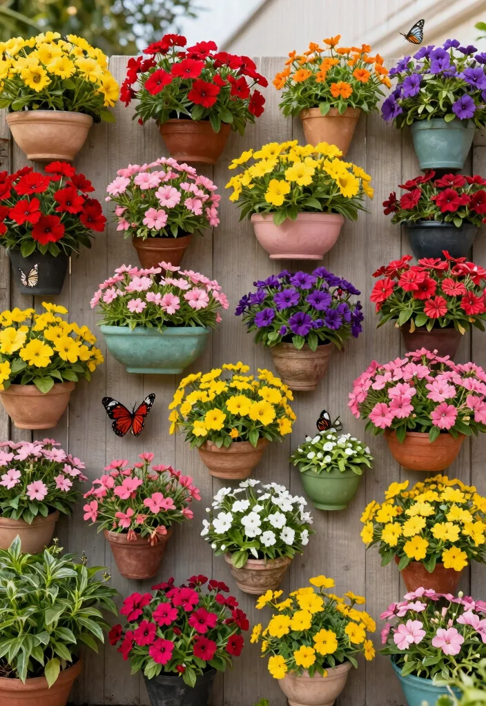 15 Garden Wall Planter Ideas That Hide Ugly Fences - 4. Colorful Flower Wall 1