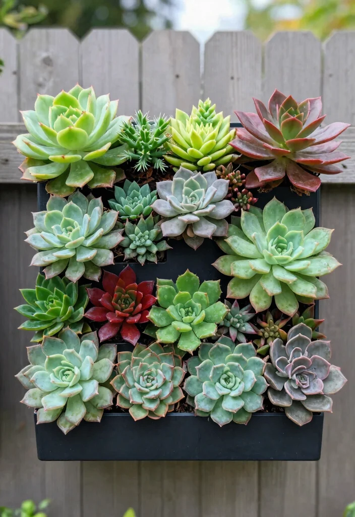15 Garden Wall Planter Ideas That Hide Ugly Fences - 5. Vertical Succulent Display 1