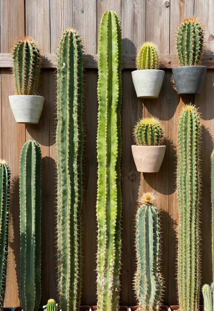 15 Garden Wall Planter Ideas That Hide Ugly Fences - 7. Wall of Cacti 1