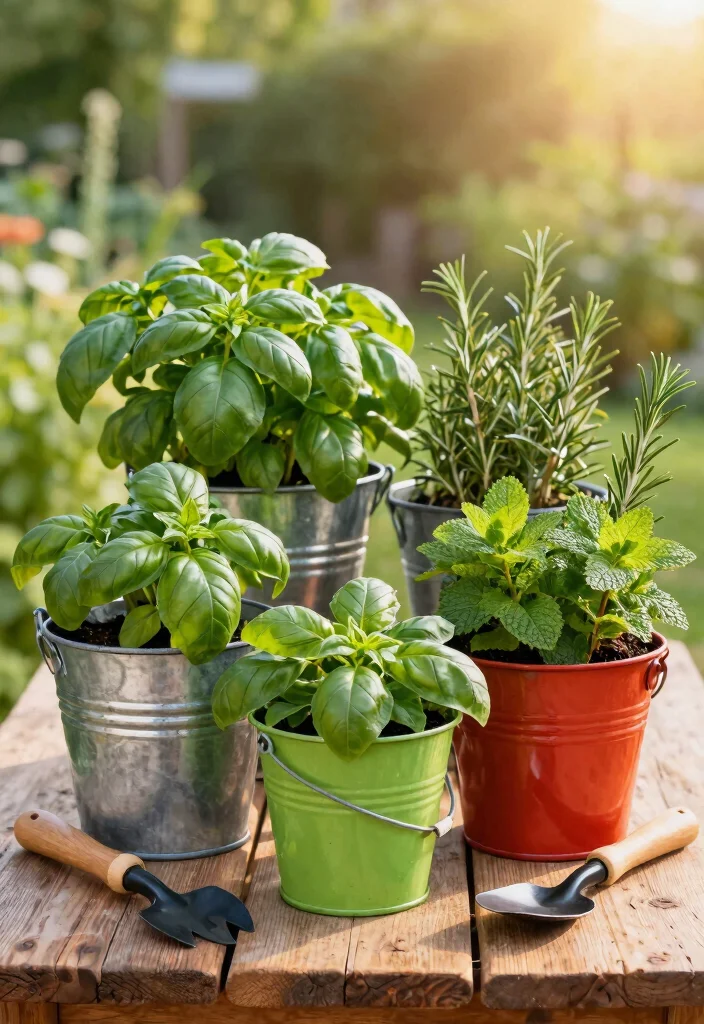 15 Herb Planter Box Ideas That Drain Well and Don't Rot - 6. Metal Bucket Herb Gardens 1