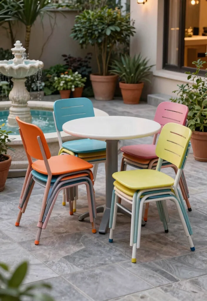 15 Outdoor Dinner Table Ideas That Seat More Without Taking Up Space - 2. Stackable Chairs 1