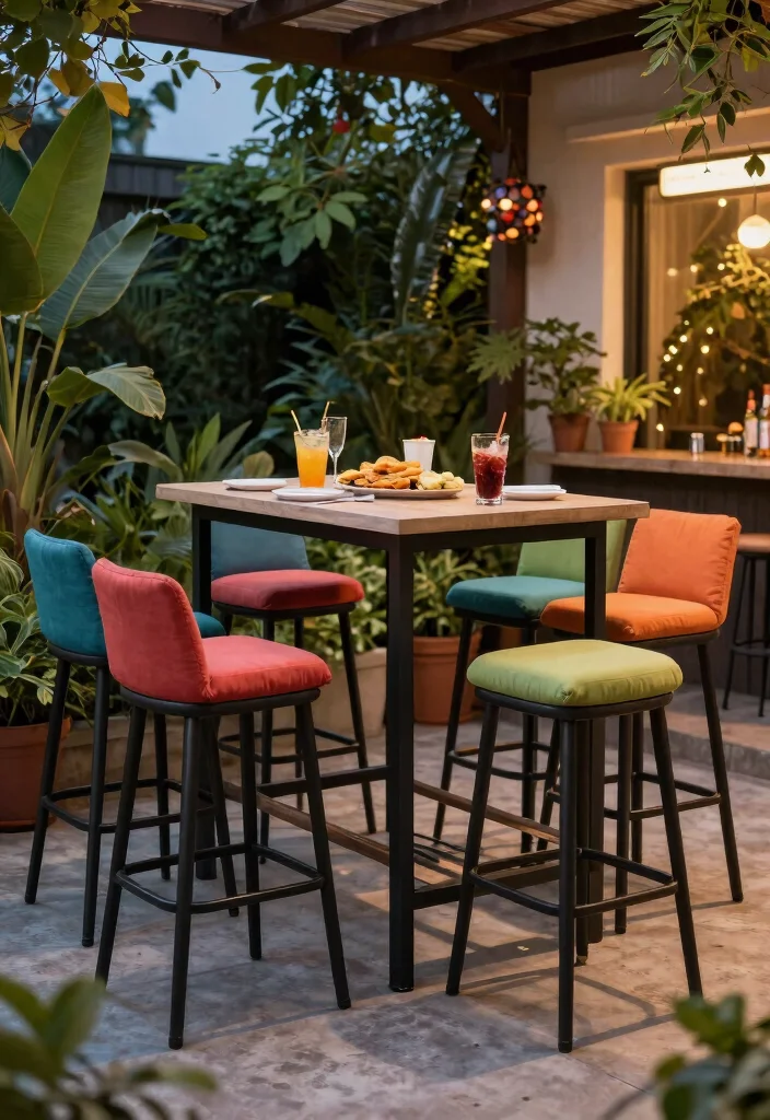 15 Outdoor Dinner Table Ideas That Seat More Without Taking Up Space - 8. Bar Height Tables 1