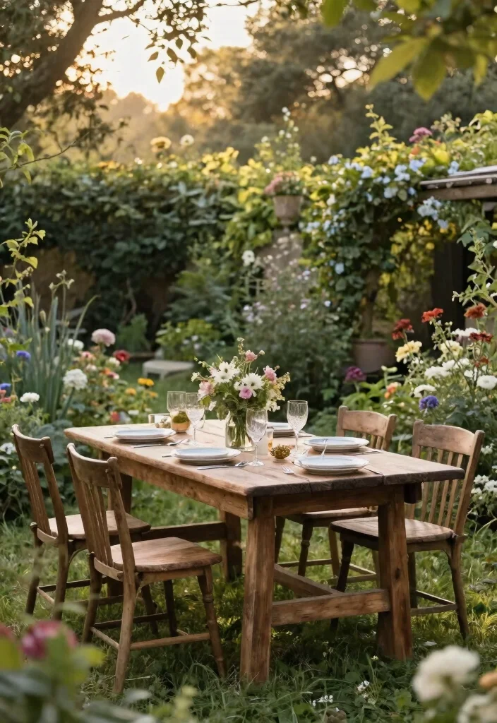 15 Outdoor Dinner Table Ideas That Seat More Without Taking Up Space - 9. Rustic Farm Tables 1