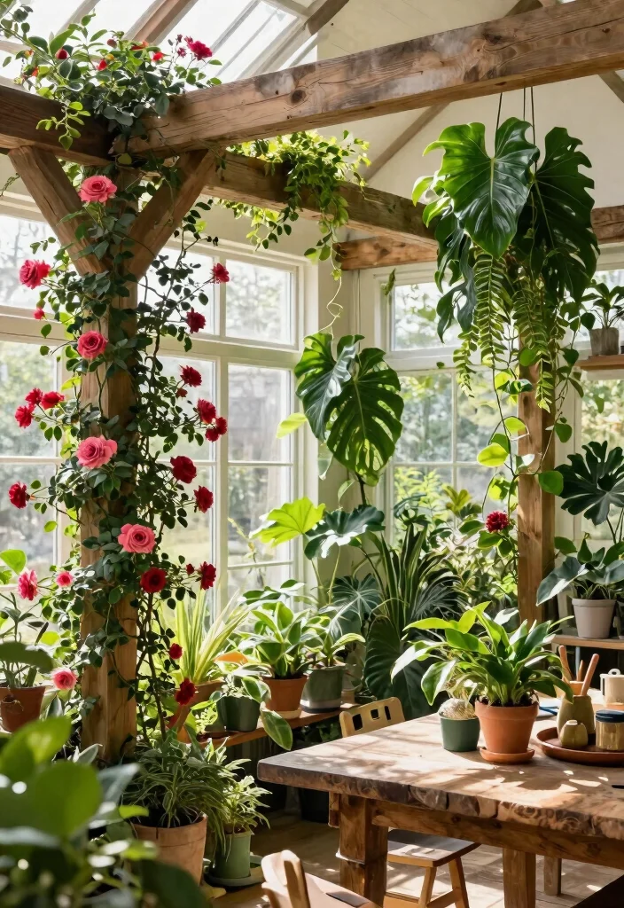 15 Vaulted Ceiling Beams Ideas That Make Low Ceilings Feel Taller - 11. Beams as Plant Support Structures 1