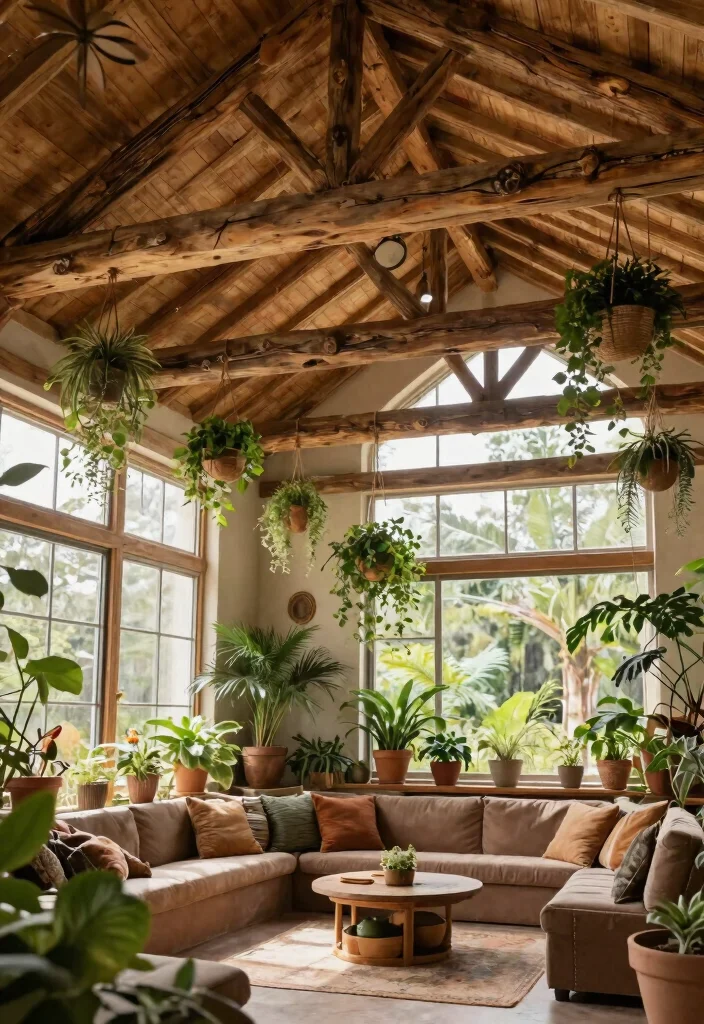 15 Vaulted Ceiling Beams Ideas That Make Low Ceilings Feel Taller - 12. Beams Enhanced with Natural Elements 1