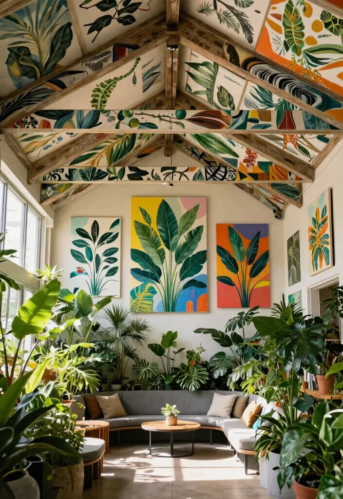 15 Vaulted Ceiling Beams Ideas That Make Low Ceilings Feel Taller - 15. Beams Framed with Art 1