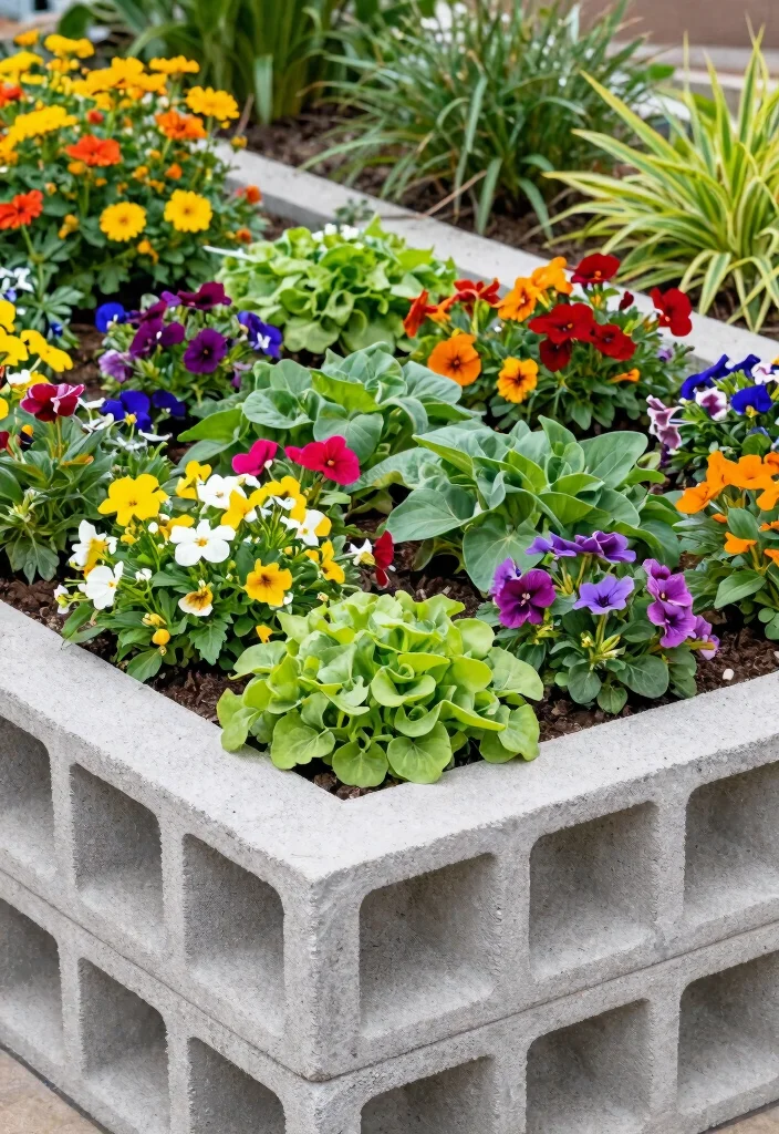 18 Raised Garden Bed Ideas That Don't Need Carpentry Skills - 13. Concrete Block Gardens 1
