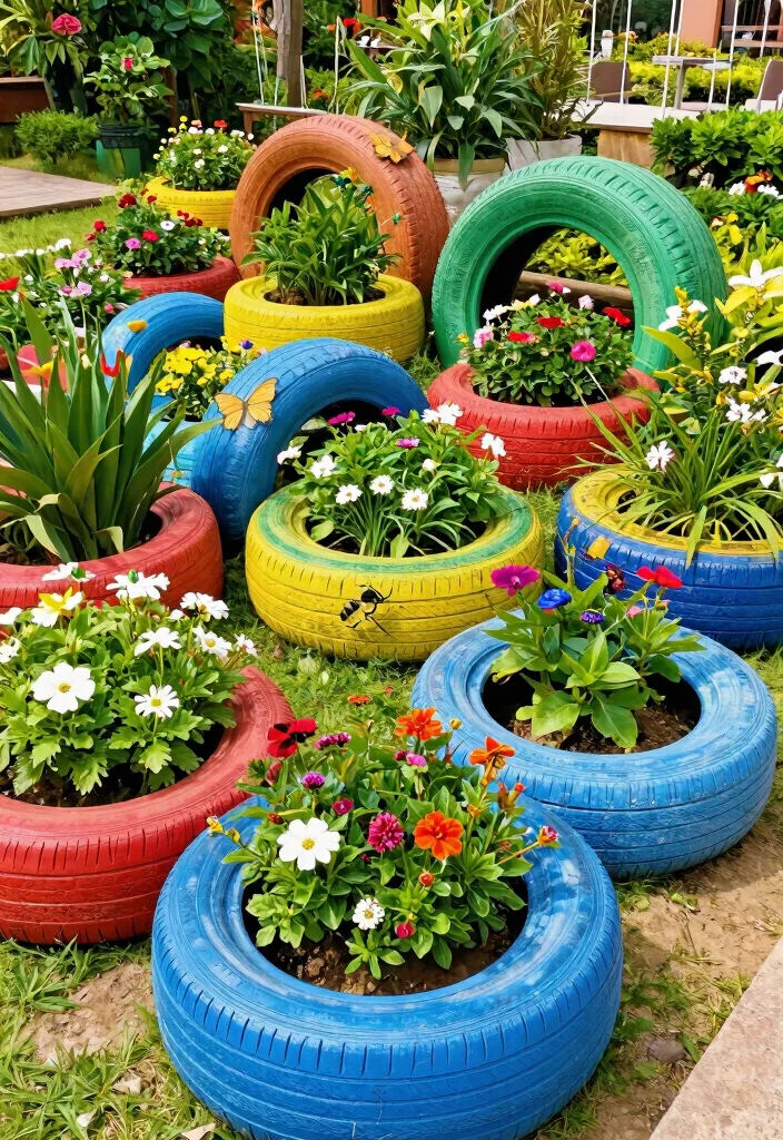 18 Raised Garden Bed Ideas That Don't Need Carpentry Skills - 8. Tire Planters 1