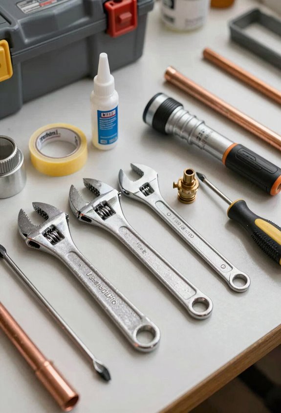 tools and parts ready for faucet replacement