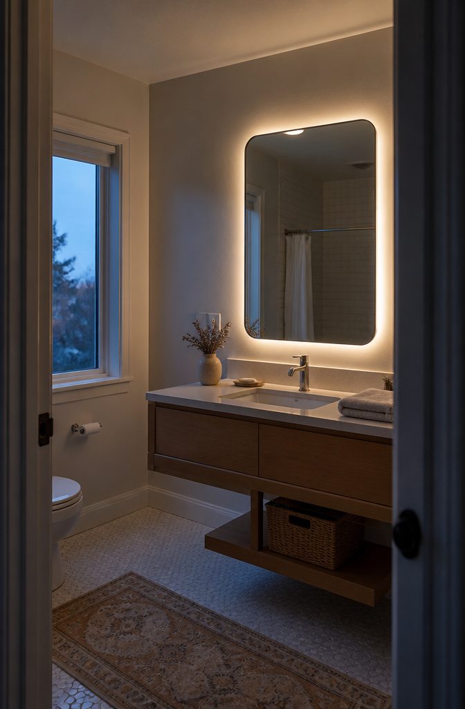 17 Ways to Decorate a Mirror Frame (Materials & Methods) 6 Mirror with LED lights mounted behind its frame