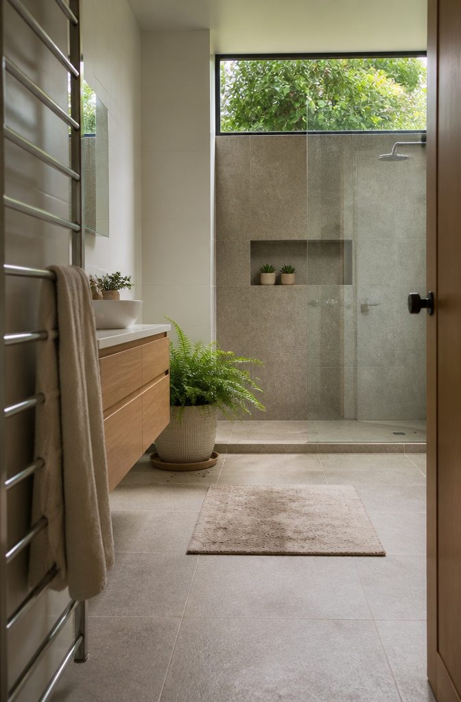 18 Ways to Style a Modern Bathroom 12 Potted snake plant on a bathroom vanity near white tile