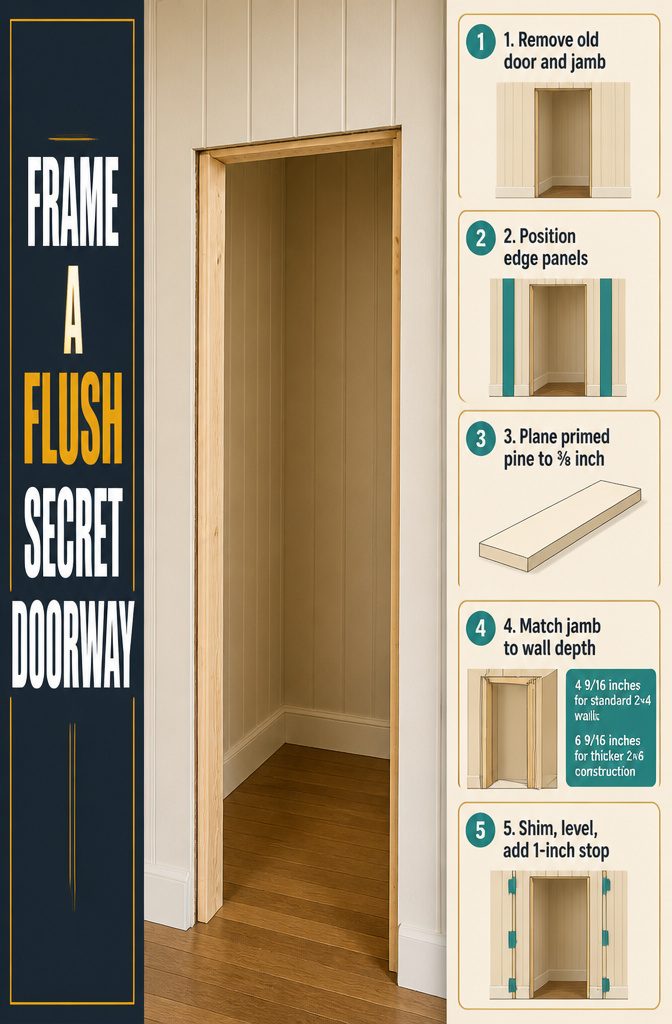 How to Build a Secret Room: 7 Steps from Start to Finish 5 Flush secret doorway frame shown against an interior wall