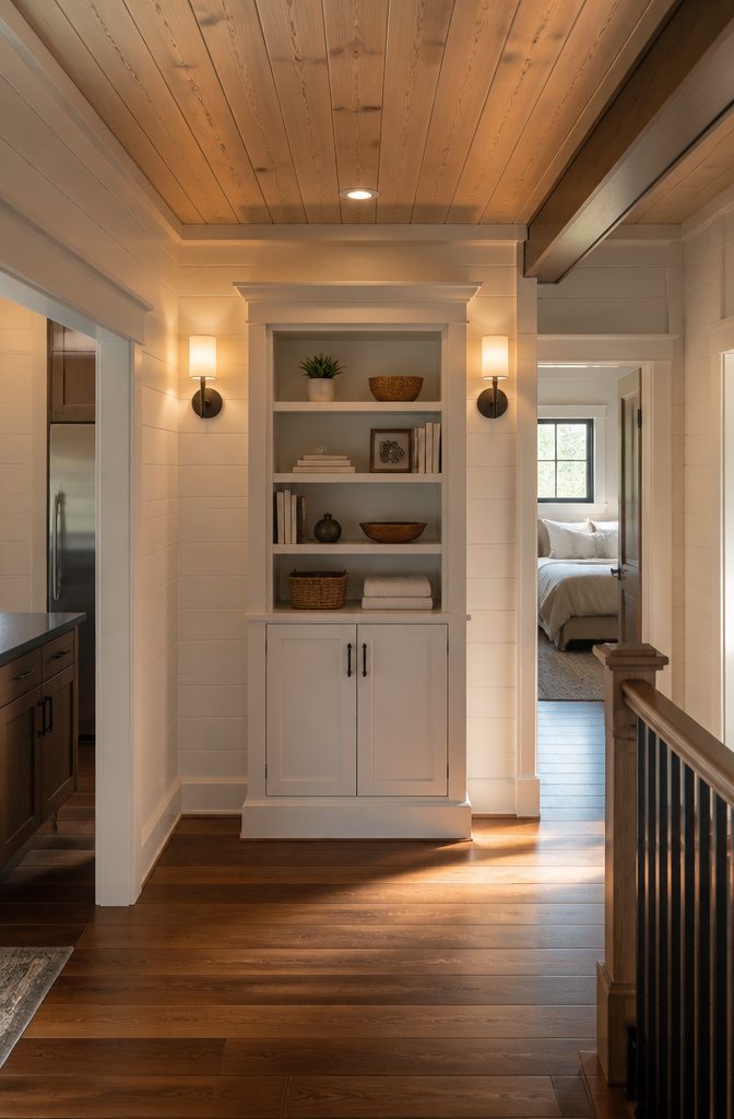 10 Tiny Home Space Saving Ideas: Storage and Layout Solutions 7 A shallow built-in cabinet in a hallway, maximizing storage without taking space.