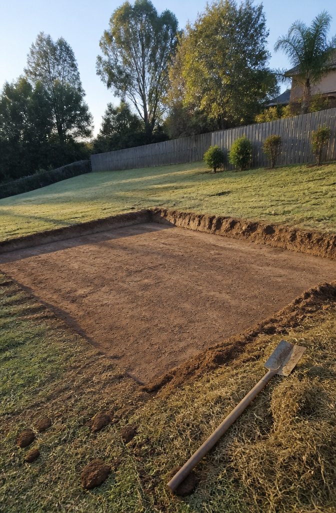 How to Make a Shed: 10 Steps from Site Prep to Finish 3 Backyard shed construction site with cleared ground prepared for building