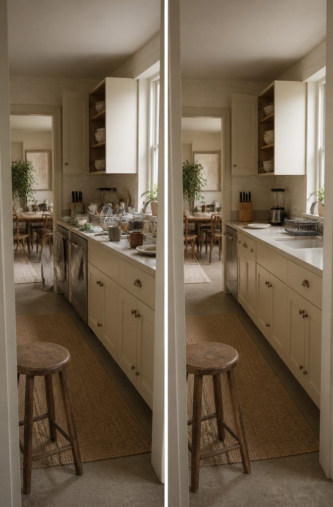 16 Ways to Decorate a Small Kitchen That Actually Work 2 Kitchen counter with a dish rack, knife block and small appliance