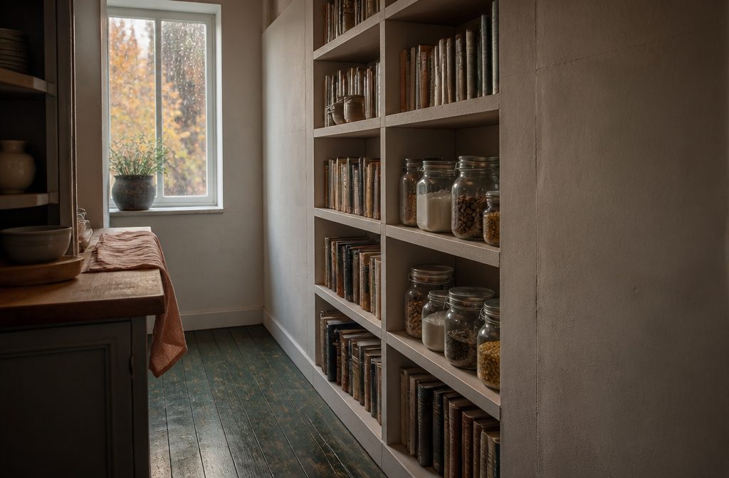 Hidden door set into an interior wall beside a private room