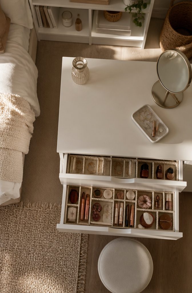 8 Dressing Table Ideas for Bedrooms: Styles for 2026 9 A dressing table featuring drawers and a clean, organized top.