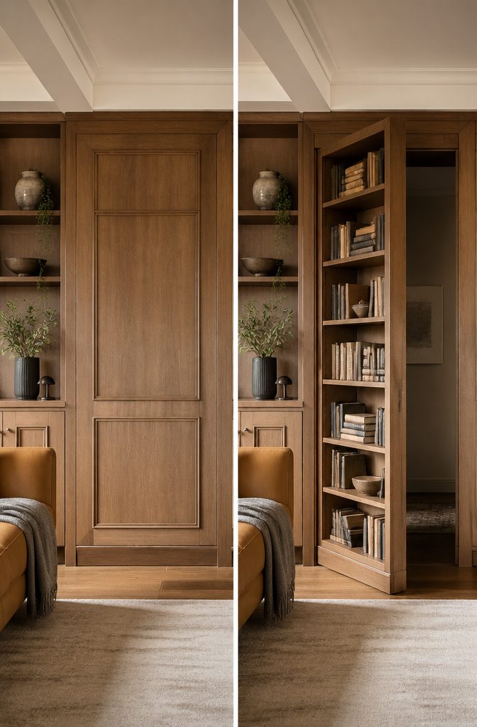 Bookcase that doubles as a secret door to another room.