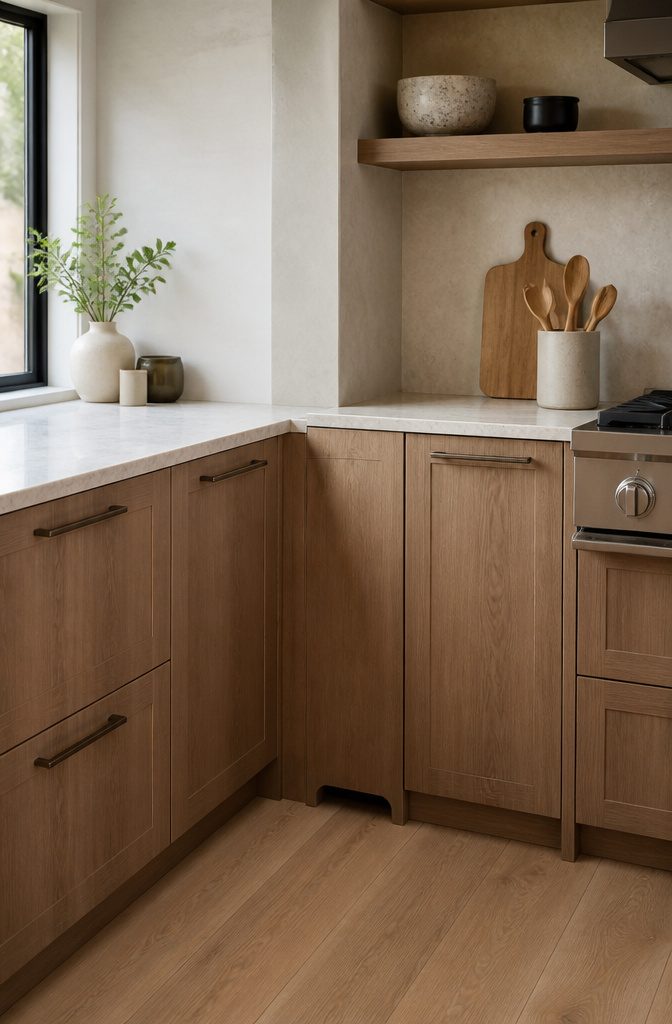 11 End Corner Kitchen Cabinet Ideas That Maximize Space 12 A false panel in a corner cabinet providing hidden storage.