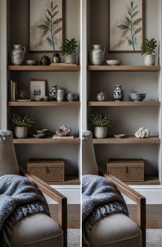 How to Display Trinkets: 18 Ideas for Every Space 20 Shelf with grouped trinkets and clear space between objects