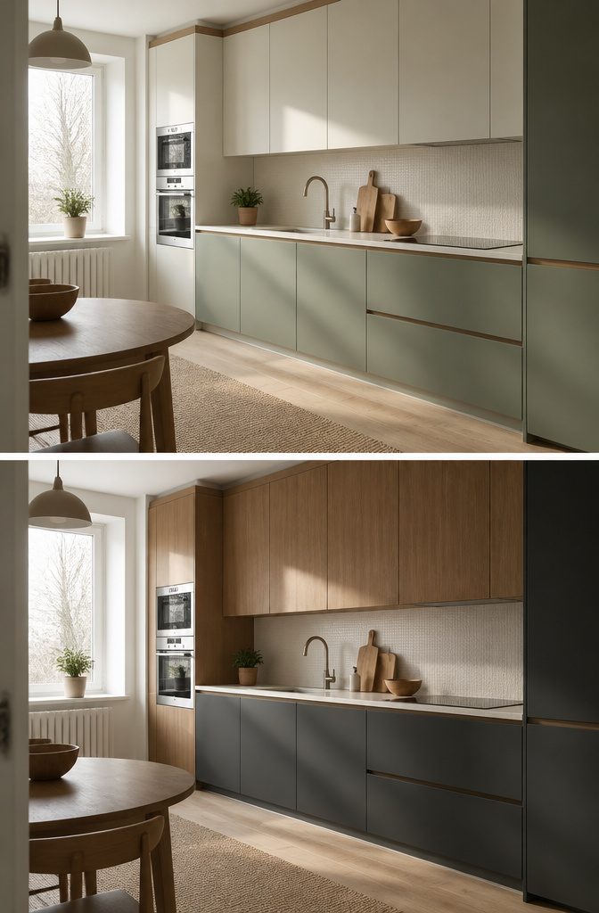 16 Ways to Decorate a Small Kitchen That Actually Work 17 Small kitchen with handleless cabinets, integrated appliances and coordinated finishes
