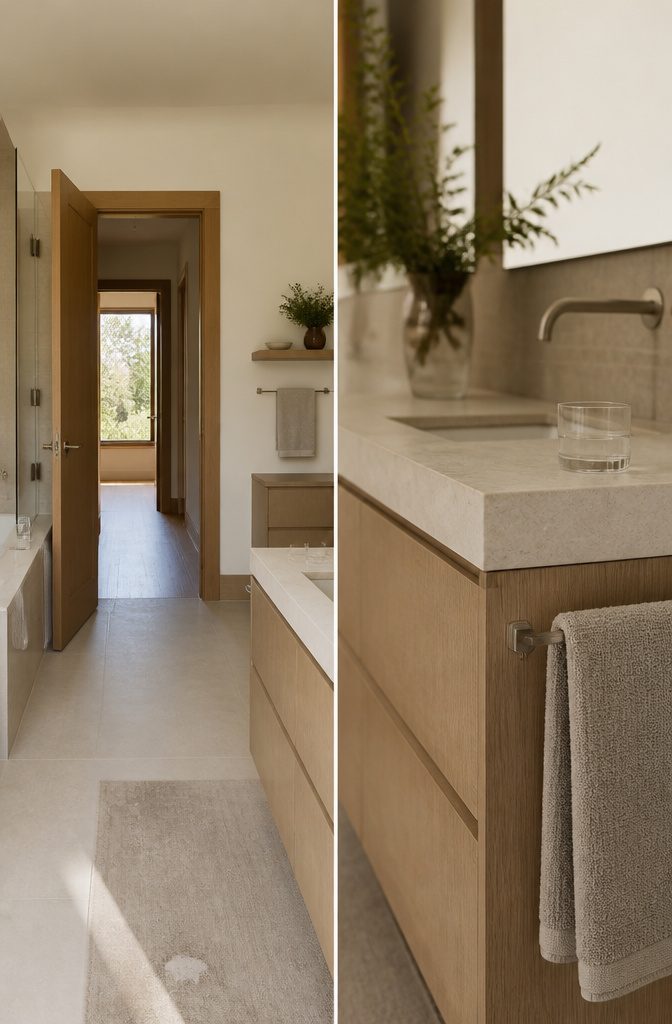 18 Ways to Style a Modern Bathroom 11 Bathroom walls and cabinetry painted Jungle Canopy green