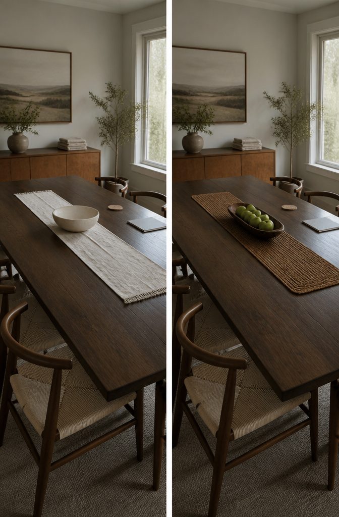 17 Ways to Decorate a Dining Table (With Style Tips) 9 Dining table with a low bowl and open space for place settings