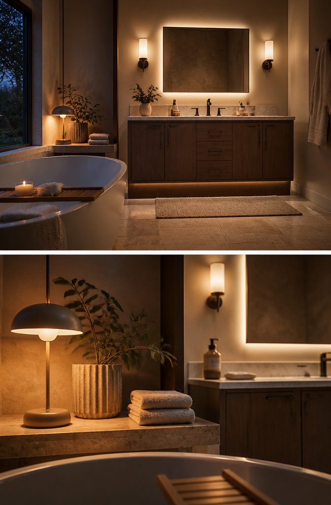 19 Ways to Style a Bathroom Without a Full Remodel 13 Bathroom mirror with wall sconces and warm accent lighting