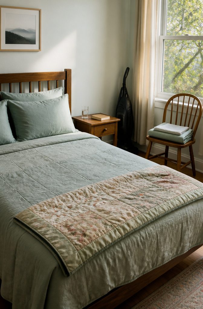 How to Clean Your Room: 6 Steps to a Spotless Bedroom 4 Made bed with clean pillowcases and folded sheets on a nearby chair