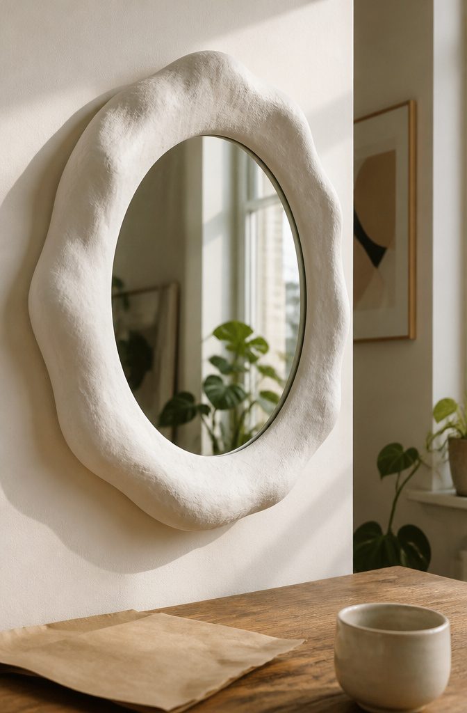 17 Ways to Decorate a Mirror Frame (Materials & Methods) 13 Circular mirror surrounded by a sculpted paper-mache frame