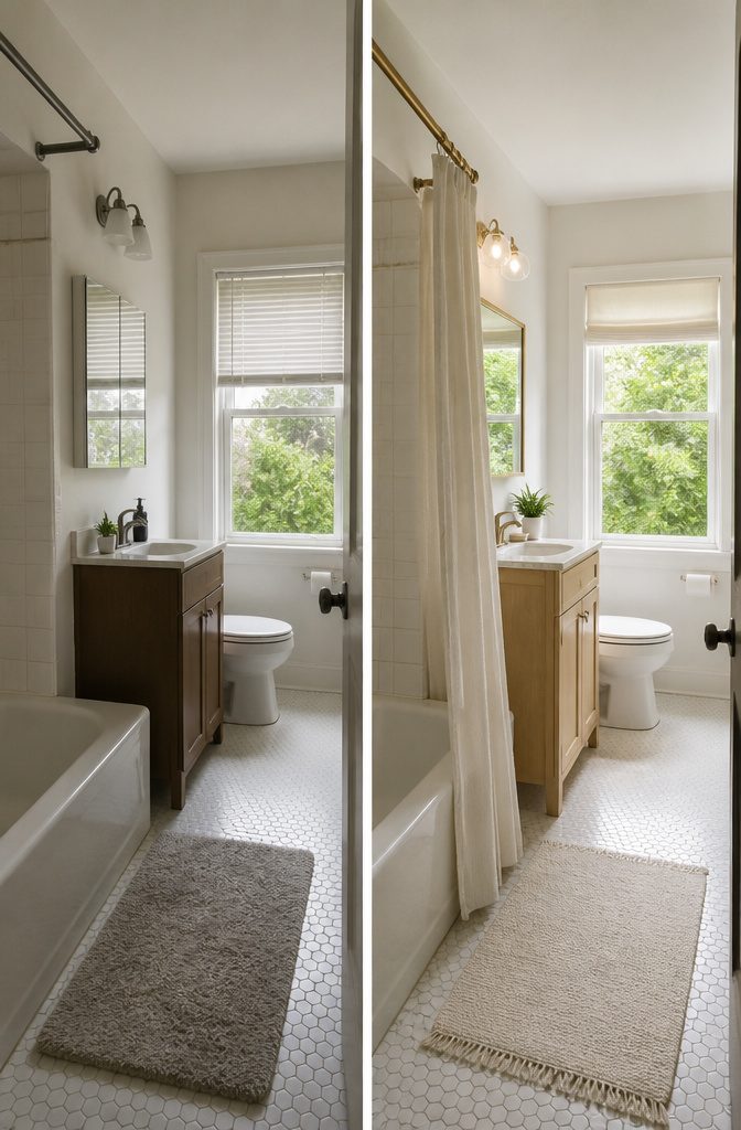 15 Ways to Organize a Small Bathroom Without Wasting Space 18 Small bathroom with a high shower curtain light walls and a large mirror
