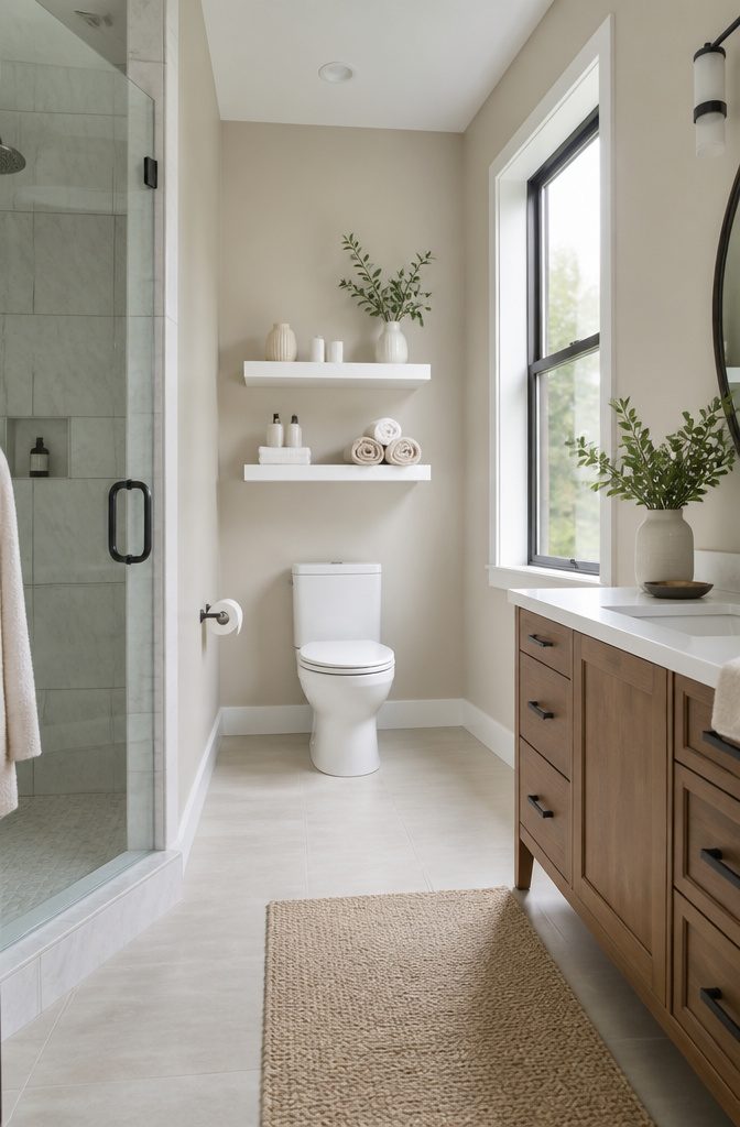 10 Built-In Bathroom Storage Ideas for 2026 9 Shelves above a toilet storing towels and bathroom supplies.