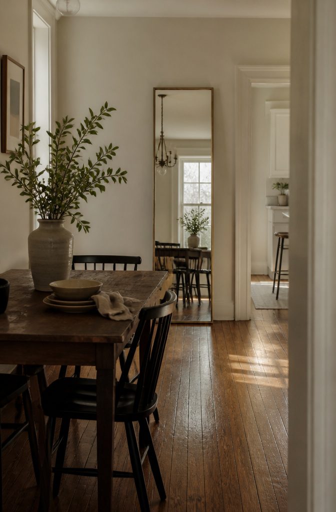 10 Ways to Decorate a Full Length Mirror in Any Room 2 Full-length mirror beside a window reflecting daylight into a room