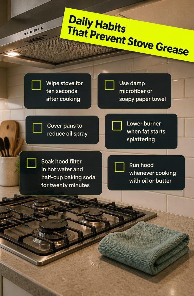 How to Get Rid of Grease on Stove in 5 Steps 11 Information graphic showing daily habits to prevent grease on a stovetop