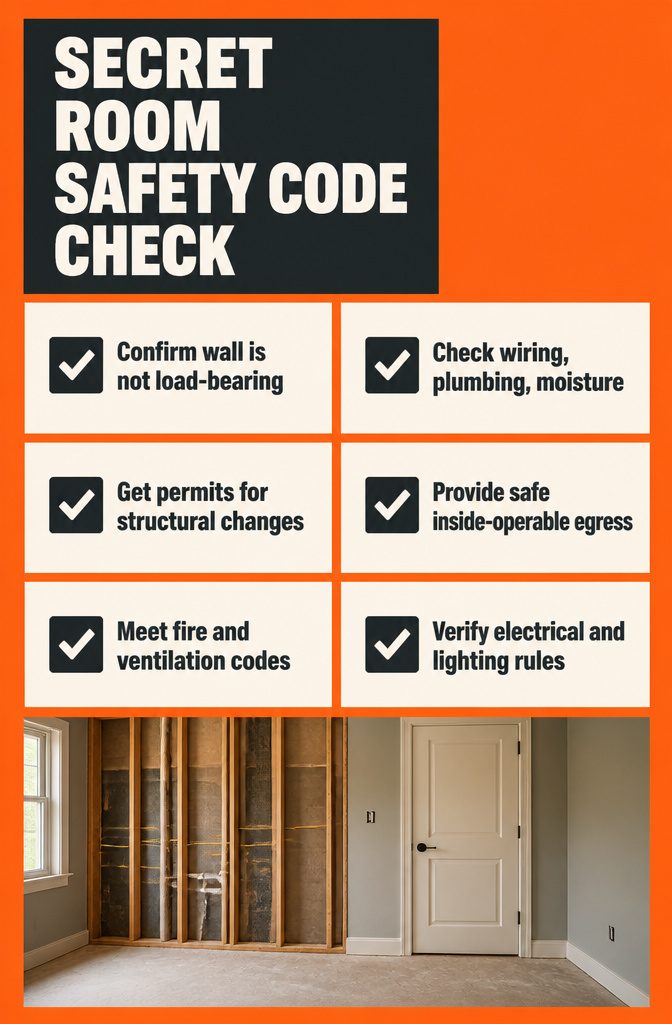 How to Build a Secret Room: 7 Steps from Start to Finish 10 Secret room safety code checklist graphic for a home project