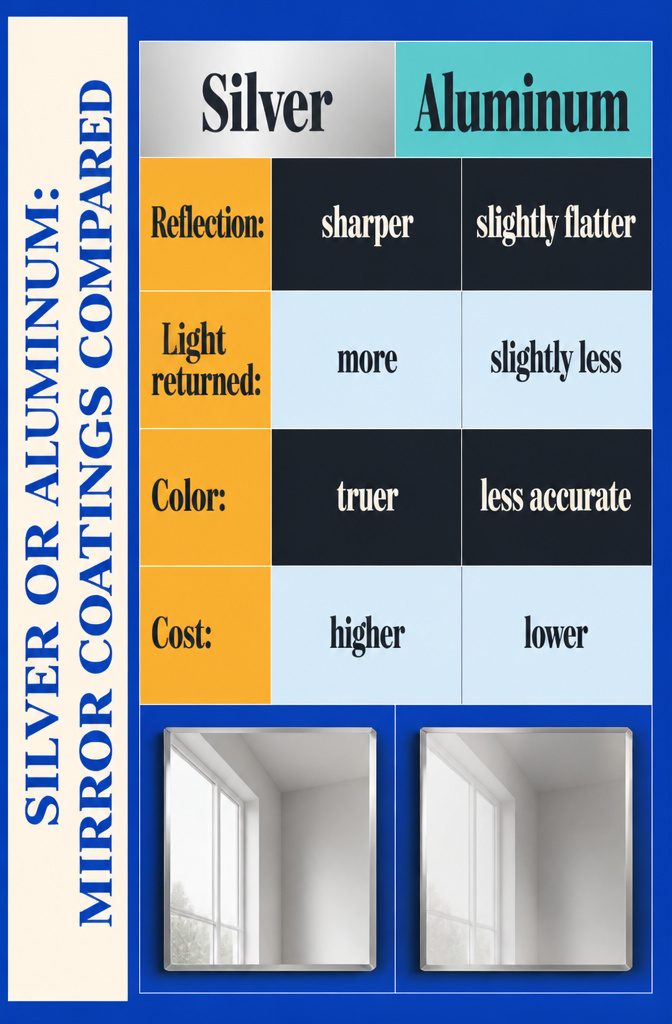 Silver and aluminum mirror coatings shown side by side