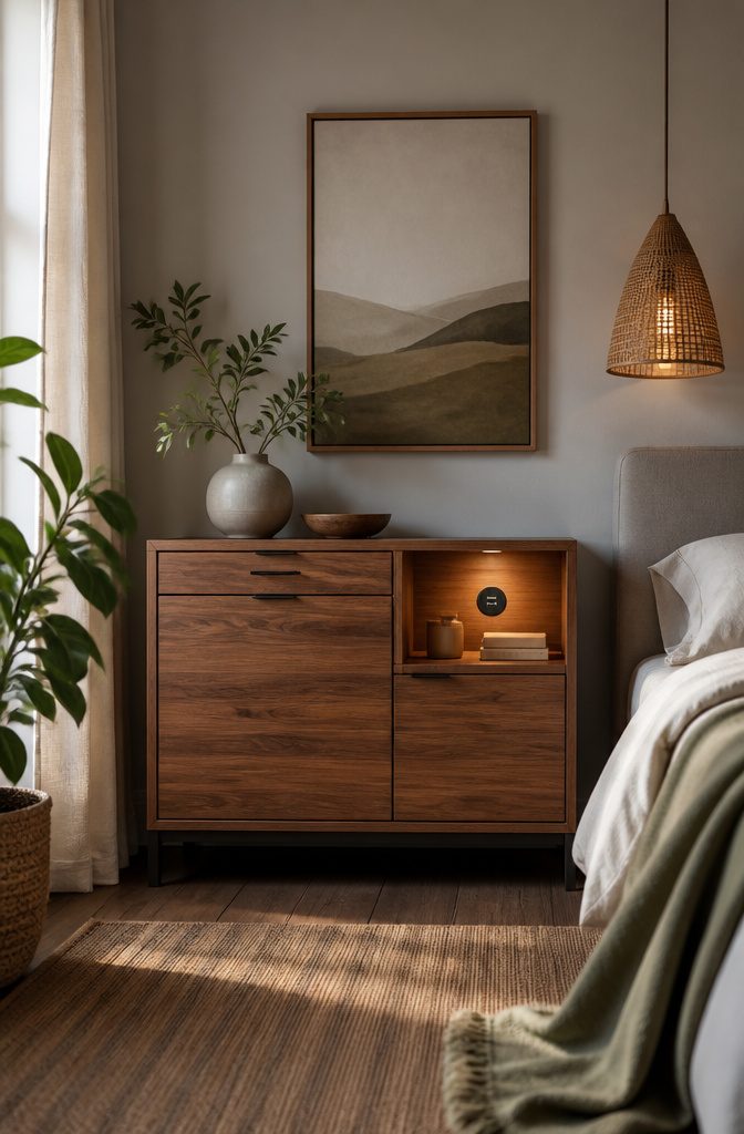 10 Bedroom Cabinet Ideas to Organize and Complete a Room in 2026 15 A cabinet made from sustainably sourced wood with integrated smart features.