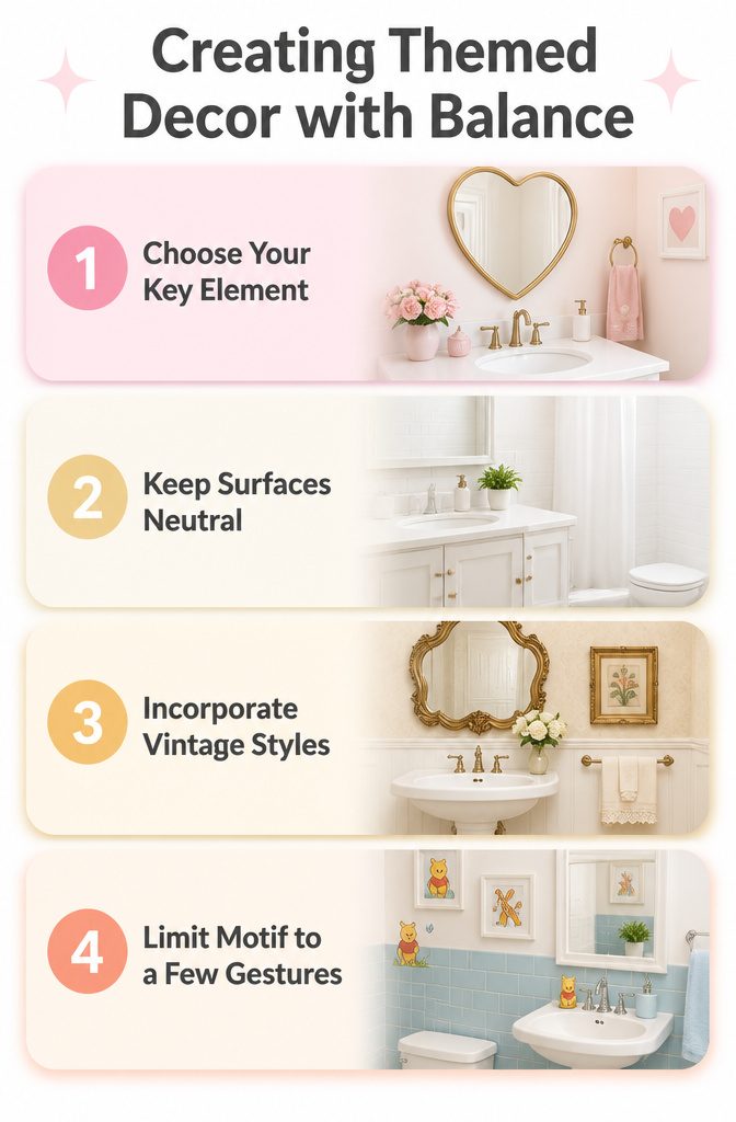 10 Cute Bathroom Ideas for Colorful, Playful Spaces (2026) 13 Bathroom with themed decor and plain white fixtures.