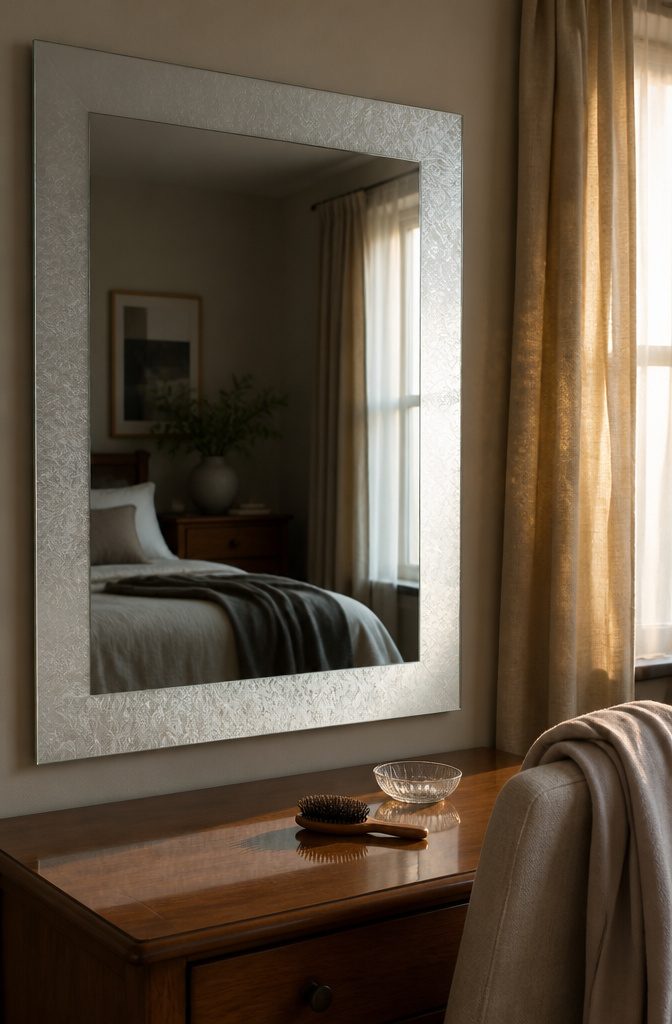 17 Ways to Decorate a Mirror Frame (Materials & Methods) 5 Bedroom mirror with a translucent frosted border etched into the glass