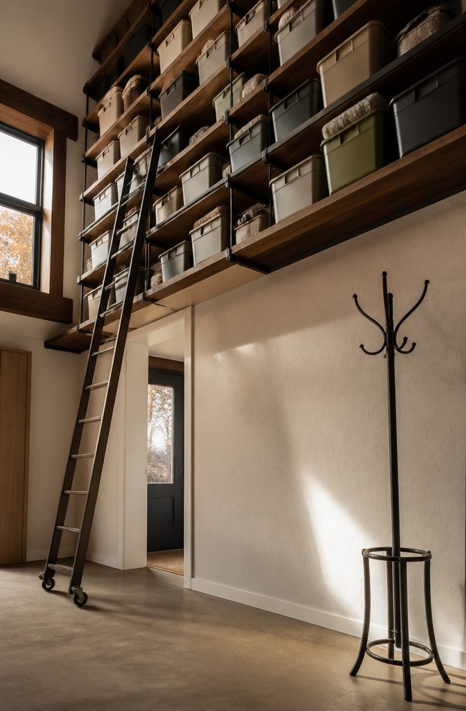 6 Efficient Storage Ideas to Declutter Any Room in 2026 5 Hooks and shelves mounted on a wall for storage solutions.