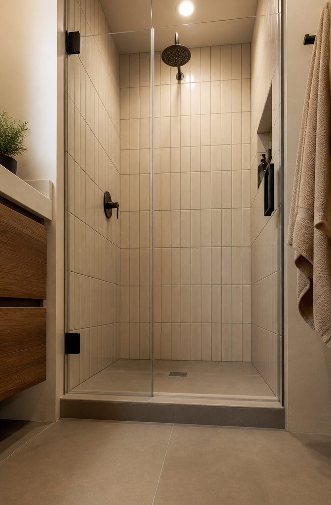 10 Small Bathroom Shower Ideas for 2026 Renovations 6 Vertical subway tiles create an illusion of taller walls in a shower.