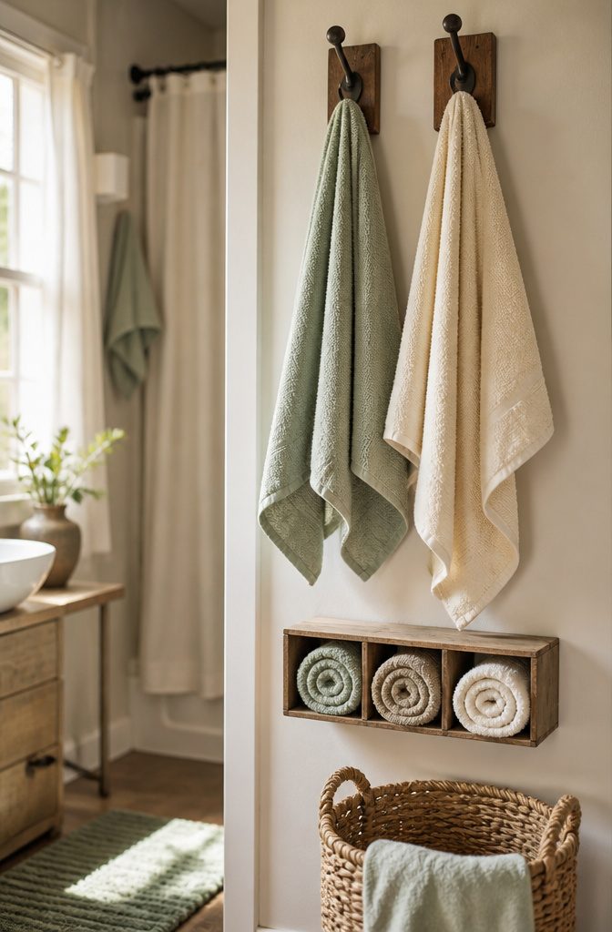 10 Tiny Bathroom Storage Ideas to Maximize Every Inch in 2026 6 Two wall-mounted hooks holding towels in a small bathroom.